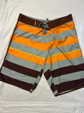 Offshore Supreme Men's Striped Board Shorts Brown Orange Gray